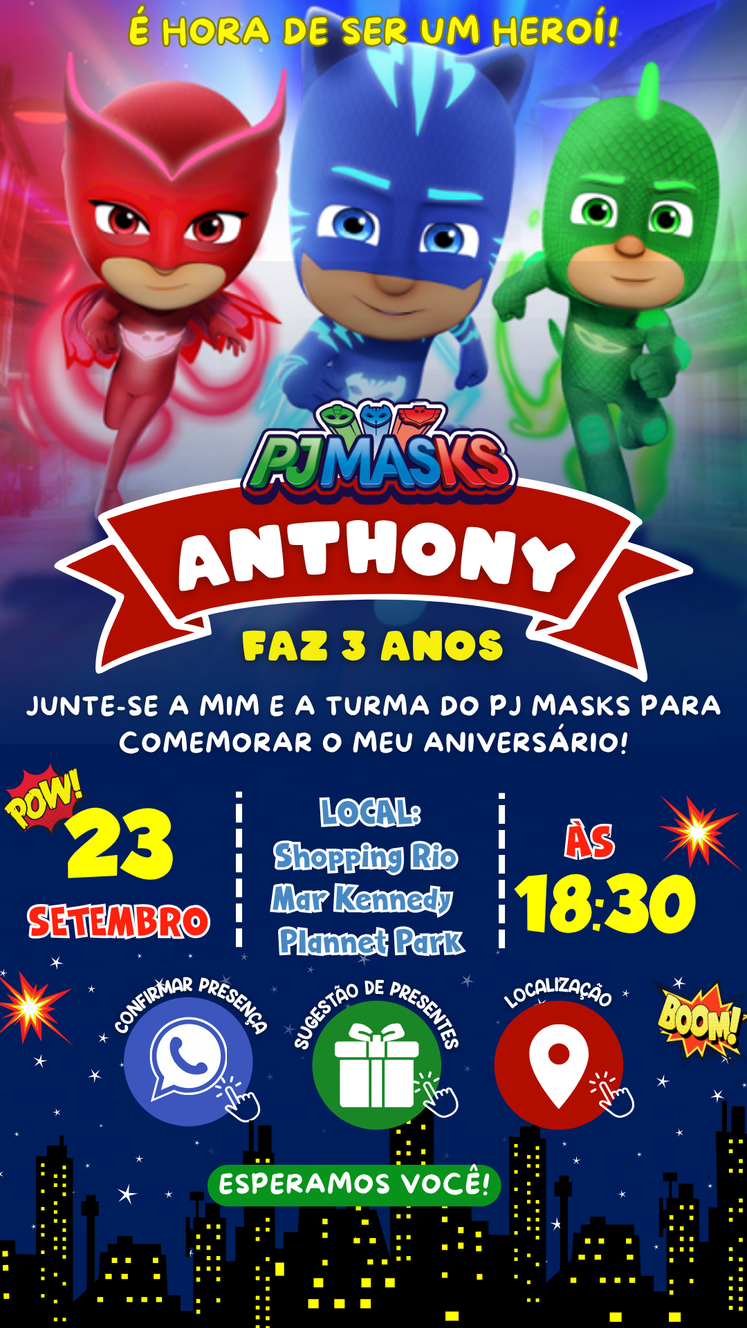 Convite Interativo - Pj Masks